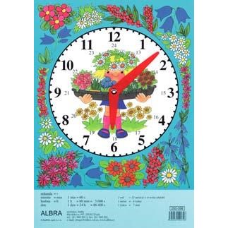 Hodiny školní - barevné, květiny, A4