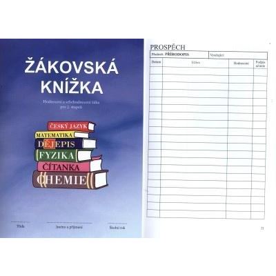Žákovská knížka MODRÁ - hodnocení a sebehodnocení s vyznačenými předměty