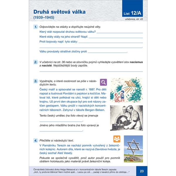 Pracovní listy k učebnici Obrazy z novějších českých dějin - el. jednouživatelská  licence pro žáky (12 měsíců + 6 zdarma)