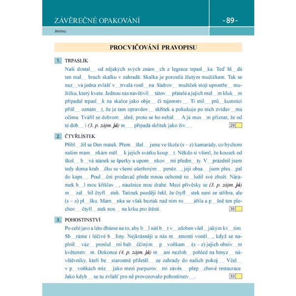 Pracovní listy k učebnici Máme rádi češtinu 5