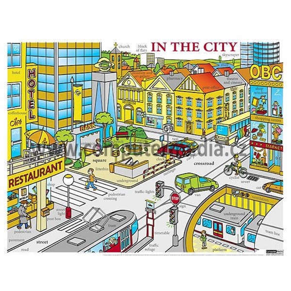 Angličtina - In The City - nástěnný obraz, 110x85cm, 2 lišty