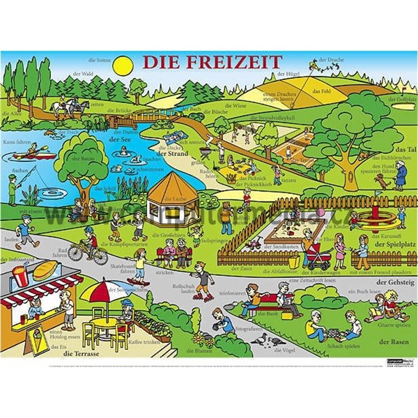 Němčina - Die Freizeit - nástěnný obraz, 110x85cm, 2 lišty