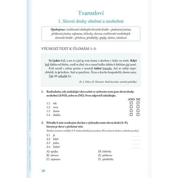 Přijímací zkoušky na víceletá gymnázia - ČJ, 5. třída