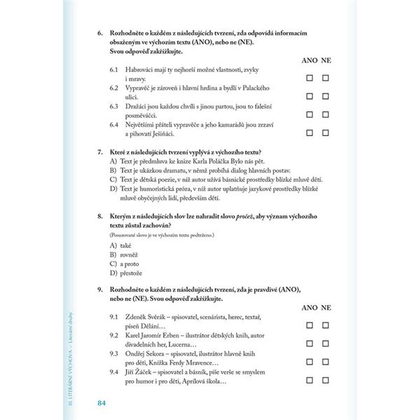 Přijímací zkoušky na víceletá gymnázia - ČJ, 5. třída