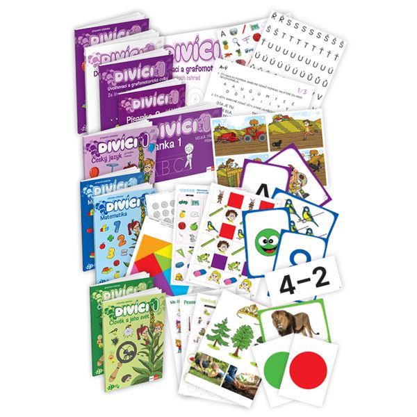 Divíci 1 - rozšířený učitelský balíček - Český jazyk GEN (vázané písmo) + Matematika + Člověk a jeho svět
