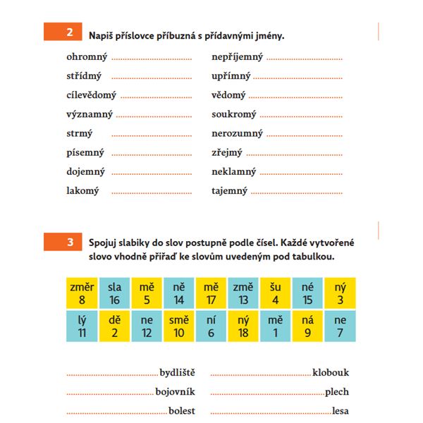 Procvičování češtiny - Psaní předpon s/z, psaní mě/mně, přídavná jména…
