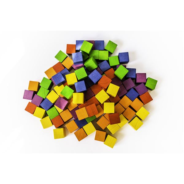 Kostky dřevěné barevné malé, 102ks