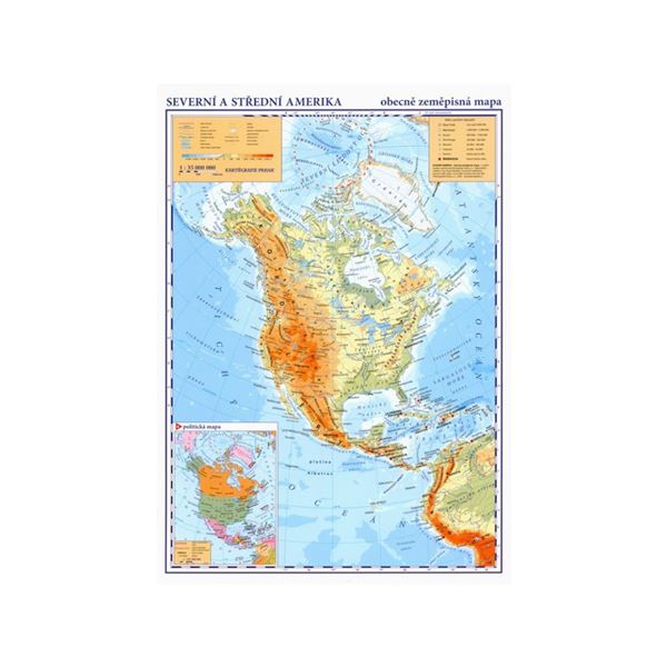Severní a Střední Amerika - příruční obecně zeměpisná mapa
