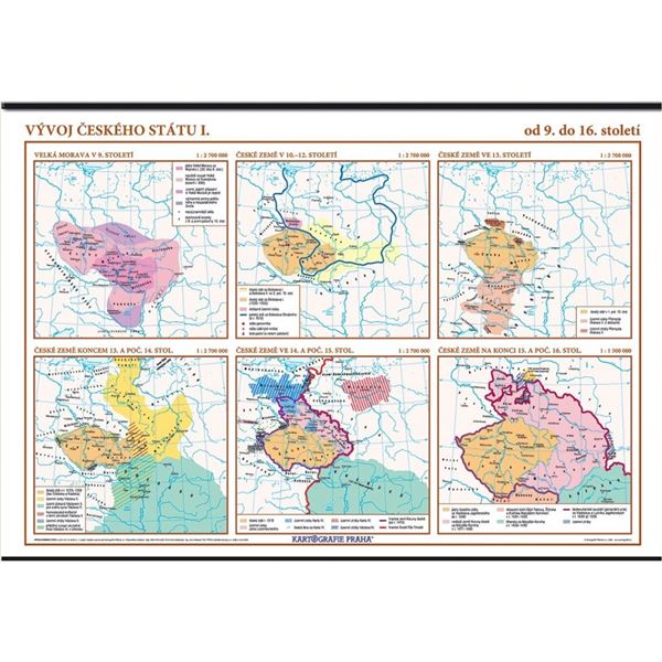 Vývoj českého státu I. (9. - 16.století) - školní nástěnná mapa