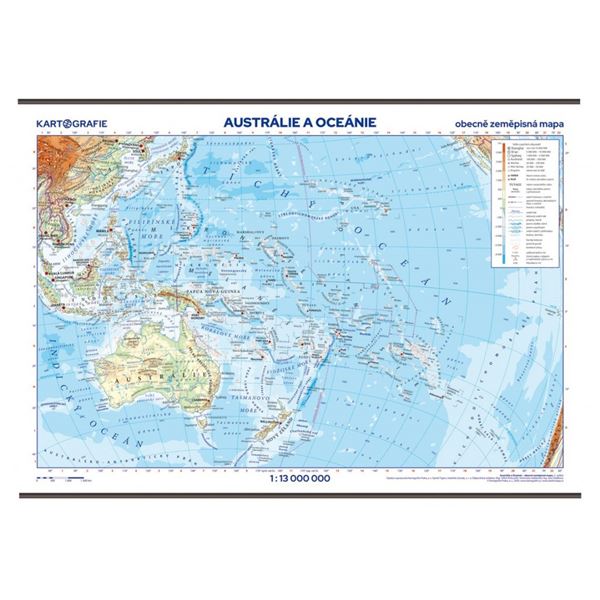 Austrálie a Oceánie – školní nástěnná obecně zeměpisná mapa