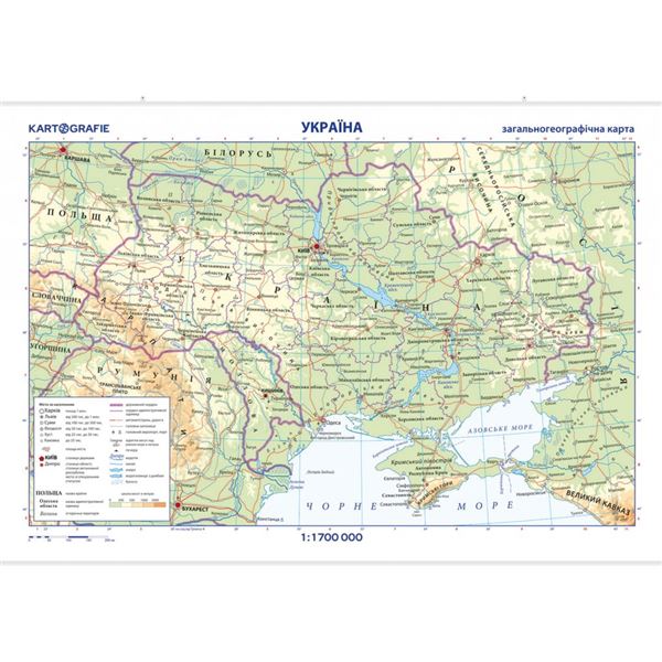 Ukrajina – obecně zeměpisná mapa CZ/UA