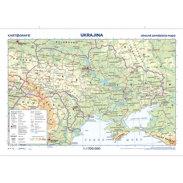 Ukrajina – obecně zeměpisná mapa CZ/UA