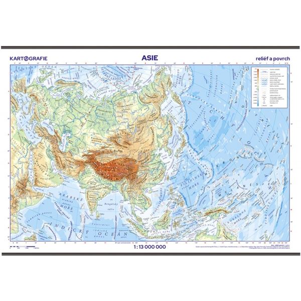 Asie – reliéf a povrch - školní nástěnná mapa