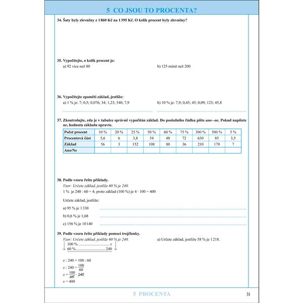 Matematika 7 - Procenta a trojčlenka - Pracovní sešit