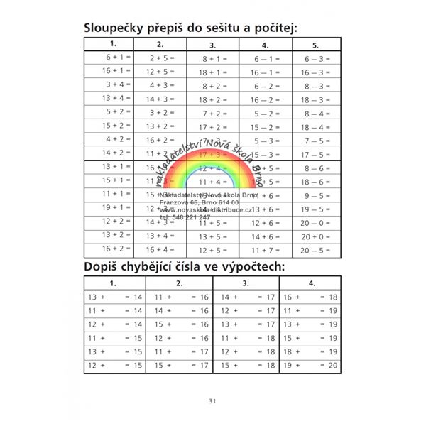 Počítáme do 20 bez přechodu přes desítku - pracovní sešit