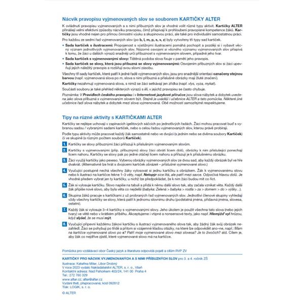 Kartičky - pro nácvik vyjmenovaných a s nimi příbuzných slov