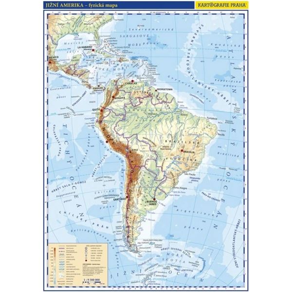 Jižní Amerika - školní nástěnná fyzická mapa