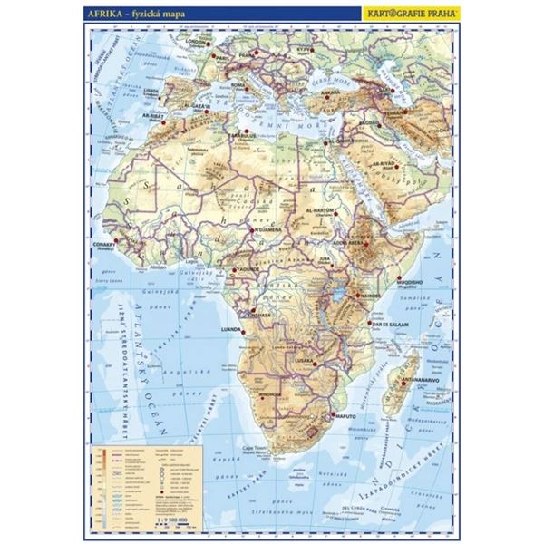 Afrika - školní nástěnná fyzická mapa 