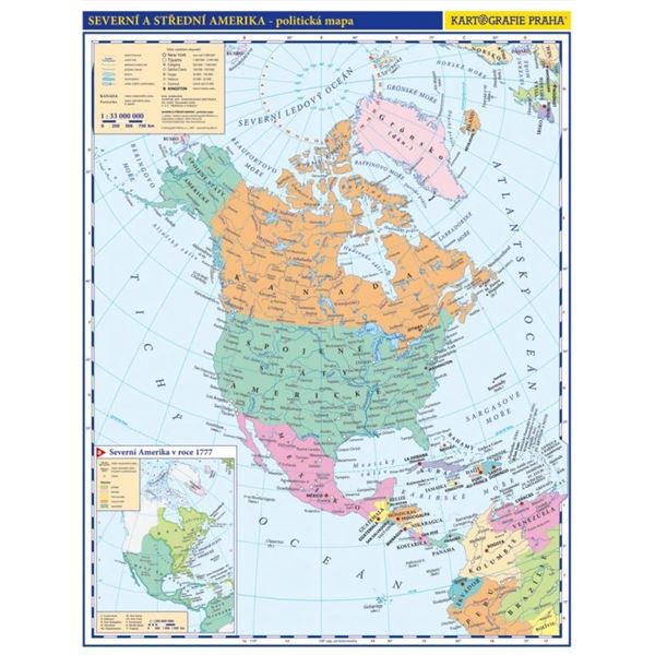 Severní a Střední Amerika - příruční politická mapa