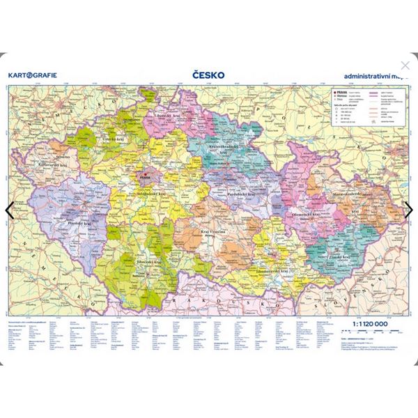 Česko – příruční mapa, reliéf a povrch/administrativní mapa